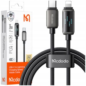 Mcdodo CA 2630 USB CLightning kabelis su LED indikatoriumi 1 m juodas