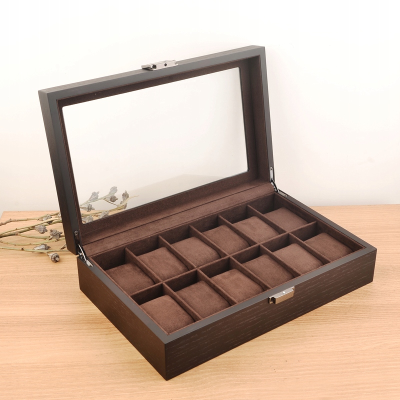 Medinė laikrodžių dėžutė 12 laikrodžiams su užraktu su vieta papuošalams 84x43cm belsilt Medinė laikrodžių dėžutė 12 laikrodžiams su užraktu su vieta papuošalams 84x43cm