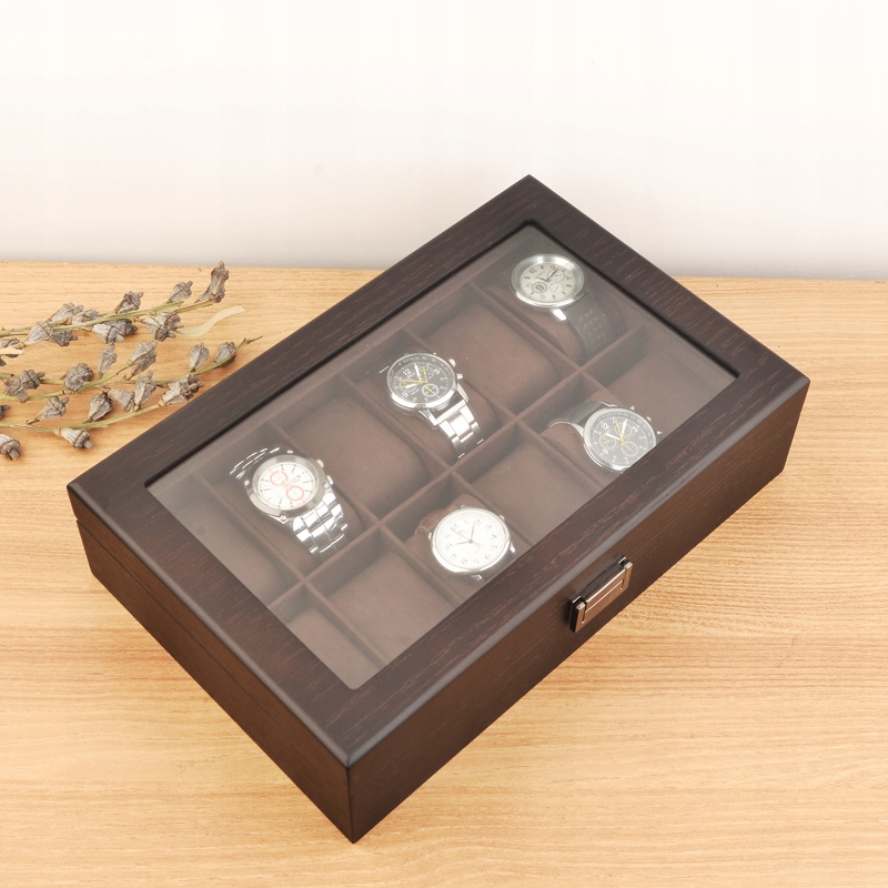 Medinė laikrodžių dėžutė 12 laikrodžiams su užraktu su vieta papuošalams 84x43cm belsilt Medinė laikrodžių dėžutė 12 laikrodžiams su užraktu su vieta papuošalams 84x43cm