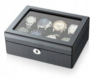 Medinė laikrodžių dėžutė 8 laikrodžiams su stikliniu dangteliu su stalčiumi su užraktu rožinė 24x19x9 cm TG802 8TB