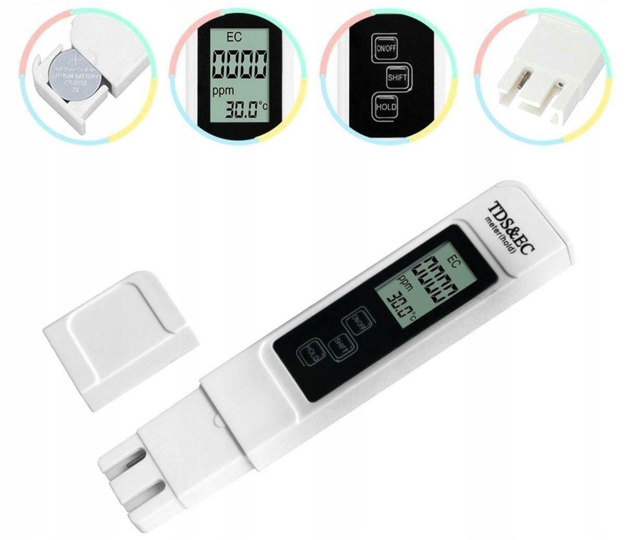 miernikTDStemperaturatwardoscosmozaEANGTIN0810012960083 belsilt Skaitmeninis TDS ir EC matuoklis 3 viename su temperatūra 09999 ppm vandens filtrams ir akvariumams
