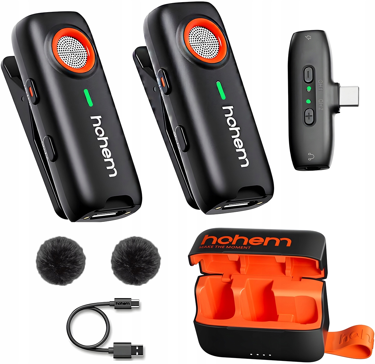 Mikrofonas belaidis +dėklas įkrovimo 2TX 1RX Hohem Mic01 Lightning juodas belsilt Mikrofonas belaidis +dėklas įkrovimo 2TX 1RX Hohem Mic 01 Lightning juodas
