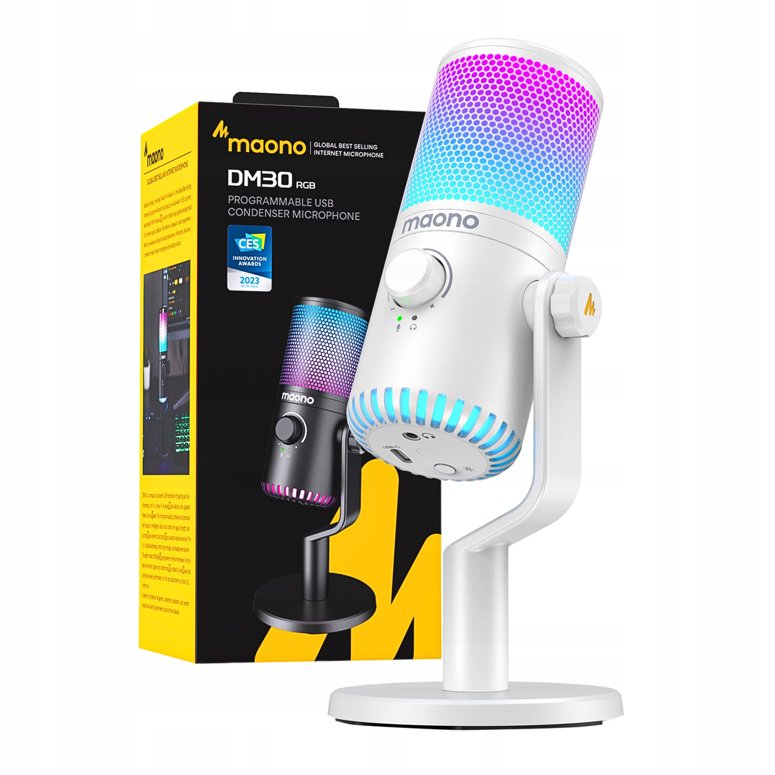 Mikrofonas Maono DM30RGB žaidimų skirta kompiuteriui studijinis dinaminis USB 35mm belsilt Mikrofonas Maono DM30RGB žaidimų skirta kompiuteriui studijinis dinaminis USB 35mm