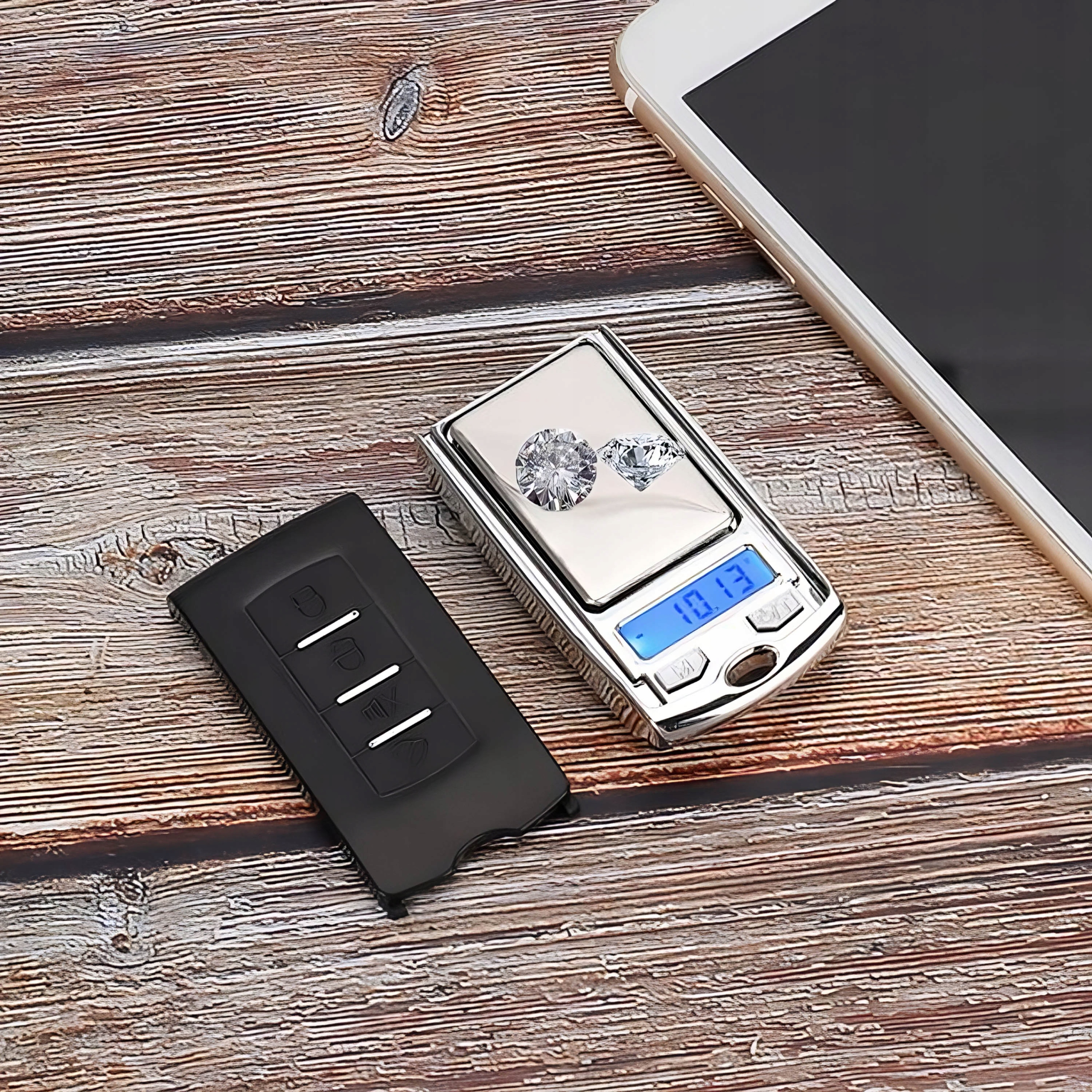 Mini juvelyrinės svarstyklės automobilio rakto formos iki 100 g 001 g tikslumas apšviečiamas LCD ekranas belsilt Mini juvelyrinės svarstyklės automobilio rakto formos iki 100 g 001 g tikslumas apšviečiamas LCD ekranas