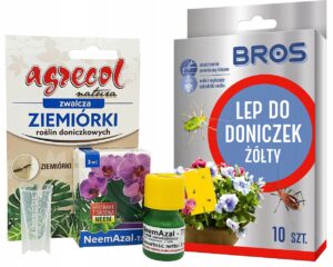 NeemAzal TS ir geltonų gaudyklių rinkinys nuo muselių gėlių vazonuose