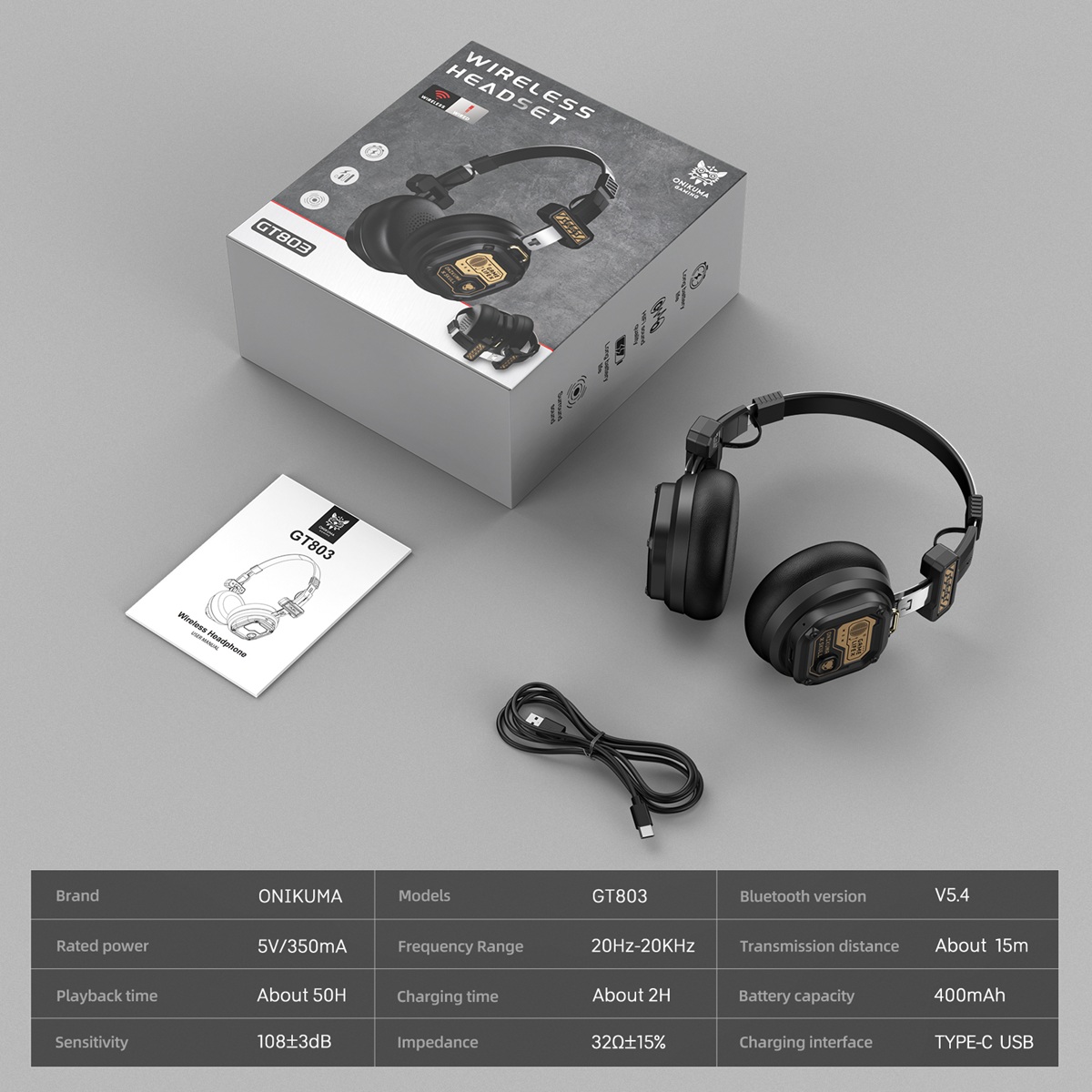 ONIKUMA GT803 belaidis rinkinys skirta Žaidimų Bluetooth – juodas