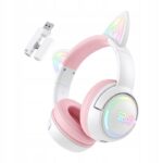 ONIKUMA GT838 ausinės Žaidimų rožiniai belaidės prekės BT RGB Katės ausytės  USB kabelis