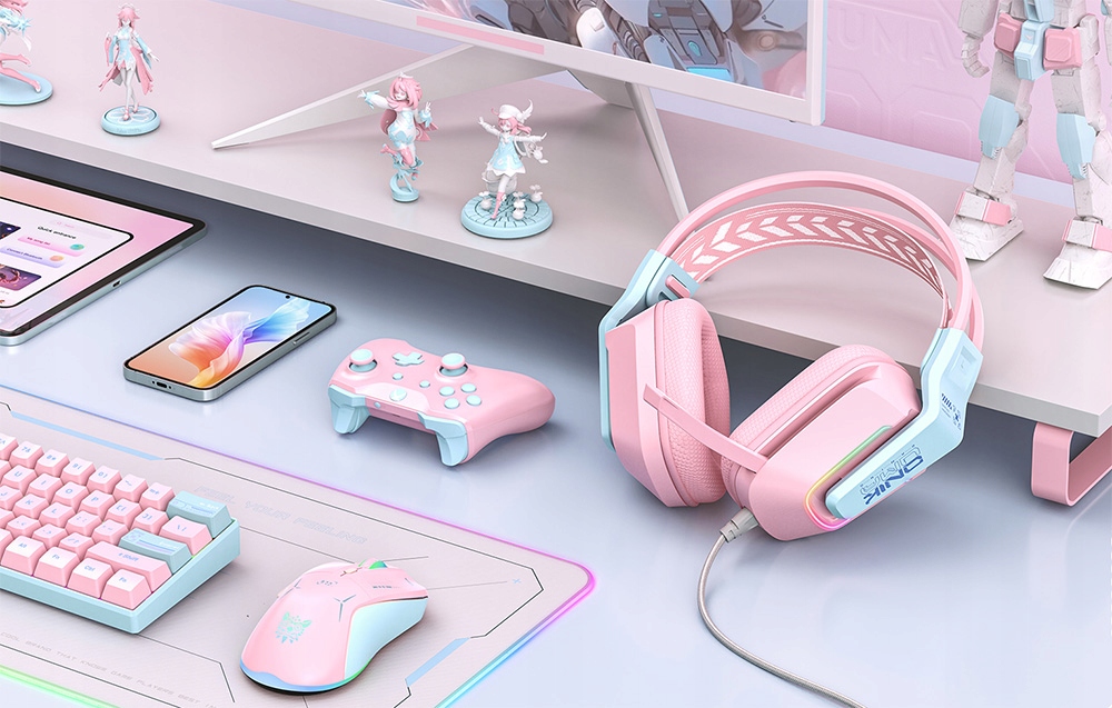 ONIKUMA X13 laidinės ausinės Žaidimų RGB mikrofonas Jack 35 USB rožiniai belsilt ONIKUMA X13 laidinės ausinės Žaidimų RGB mikrofonas Jack 35 USB rožiniai