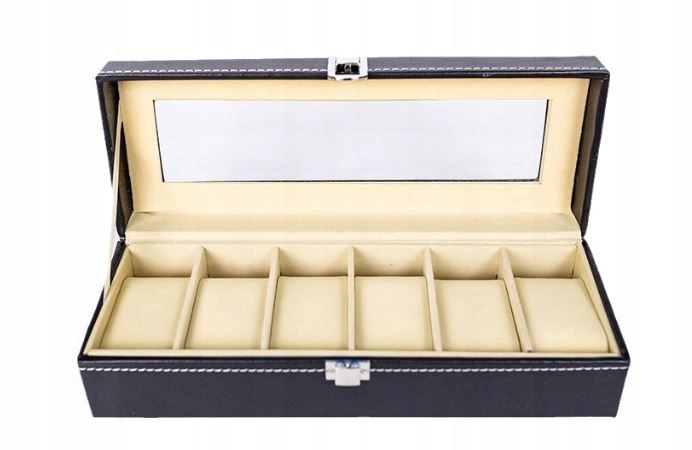 PU odos kelioninis laikrodžių dėklas 6 laikrodžiams su užraktu su vieta papuošalams juodas 30x8x11cm belsilt PU odos kelioninis laikrodžių dėklas 6 laikrodžiams su užraktu su vieta papuošalams juodas 30x8x11cm