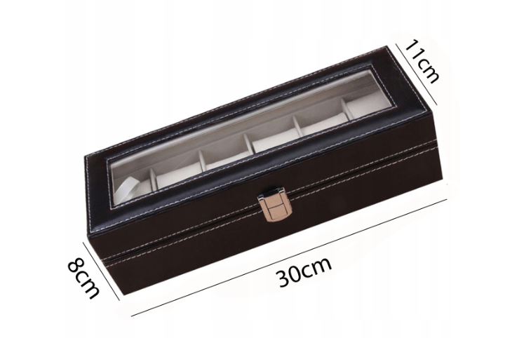 PU odos kelioninis laikrodžių dėklas 6 laikrodžiams su užraktu su vieta papuošalams juodas 30x8x11cm variantas 2 belsilt PU odos kelioninis laikrodžių dėklas 6 laikrodžiams su užraktu su vieta papuošalams juodas 30x8x11cm variantas 2