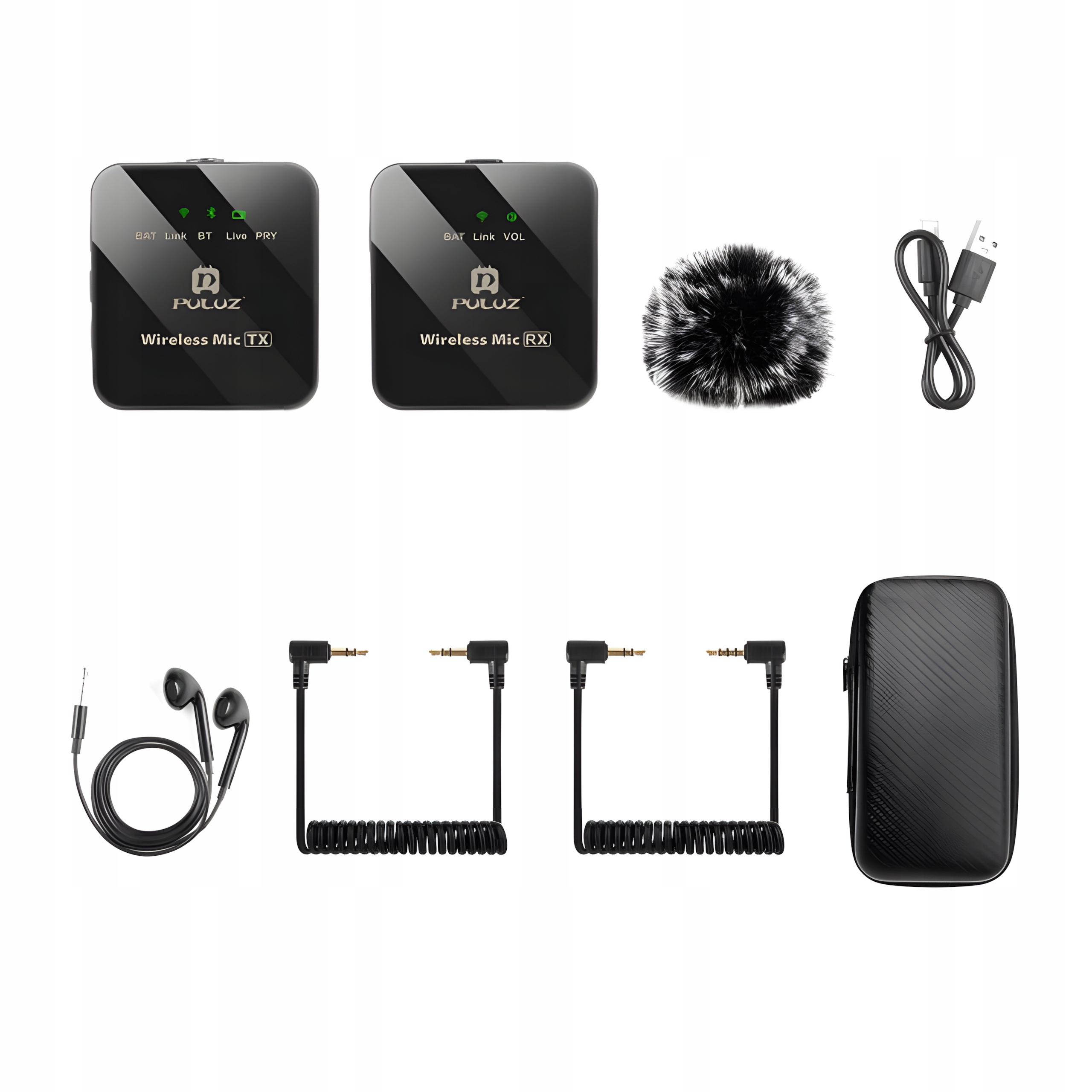PULUZ belaidis nešiojamas mikrofonas Atlapinis 12Tx+ 1 Rx 24Ghz 300Mah belsilt PULUZ belaidis nešiojamas mikrofonas Atlapinis 12Tx+ 1 Rx 24Ghz 300Mah