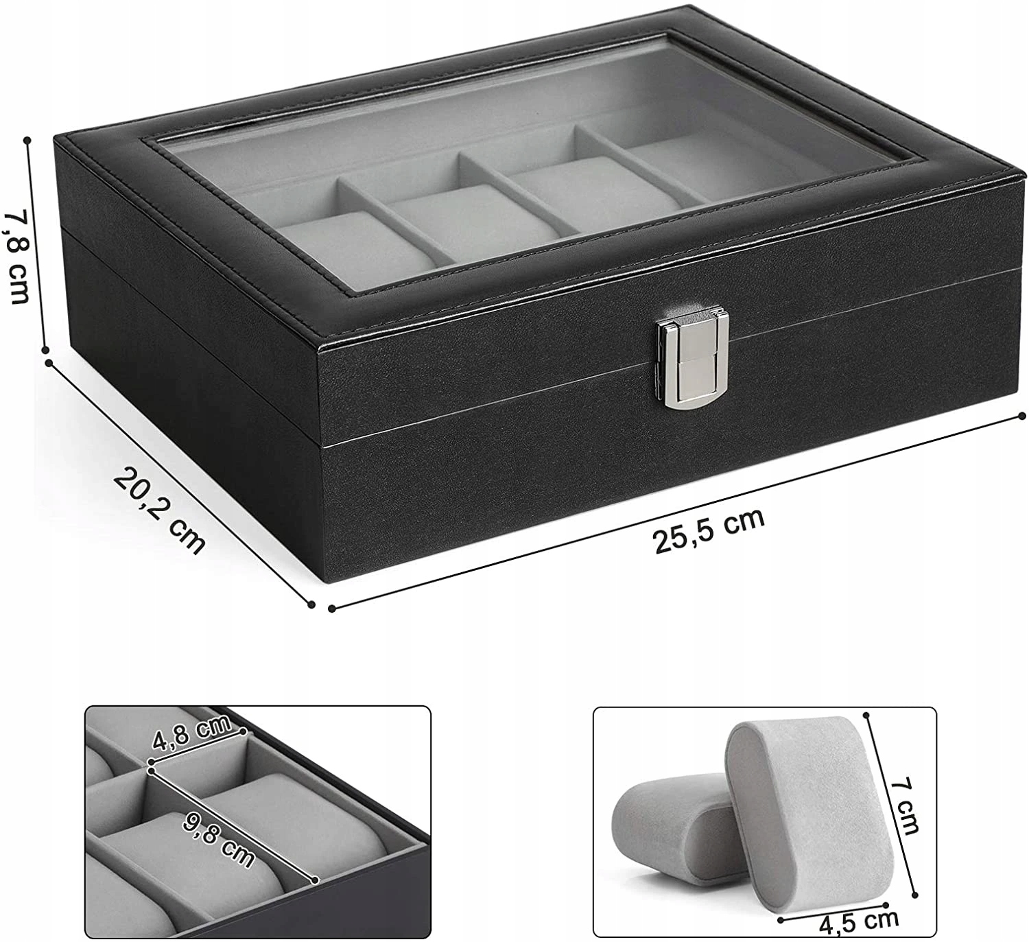 Songmics aksominis kelioninis laikrodžių dėklas 10 laikrodžiams su stikliniu dangteliu juodas 25 x 7 x 20 cm belsilt Songmics aksominis kelioninis laikrodžių dėklas 10 laikrodžiams su stikliniu dangteliu juodas 25 x 7 x 20 cm