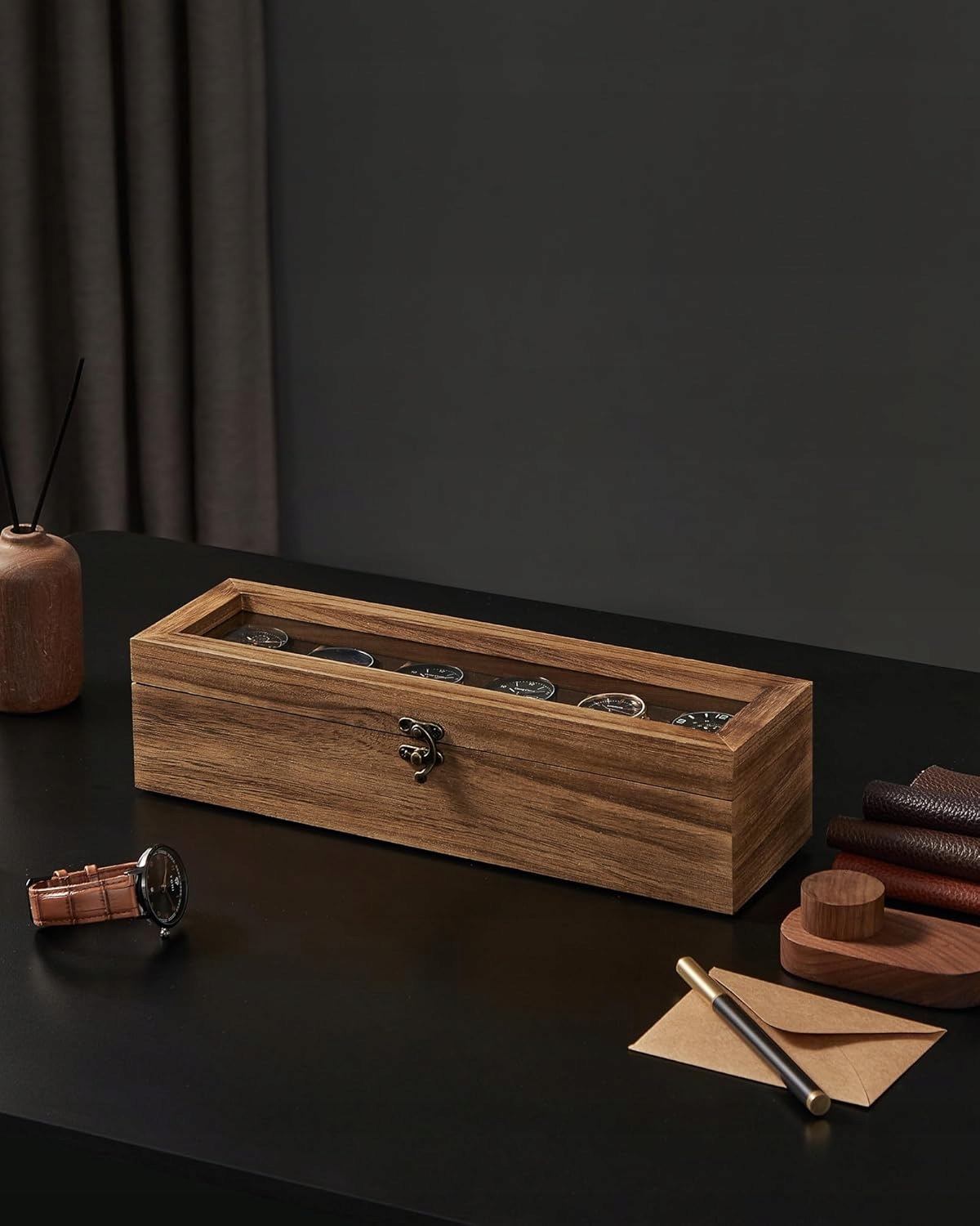 Songmics medinis kelioninis laikrodžių dėklas 6 laikrodžiams su stikliniu dangteliu su užraktu su vieta papuošalams 35 × 102 × 87 cm belsilt Songmics medinis kelioninis laikrodžių dėklas 6 laikrodžiams su stikliniu dangteliu su užraktu su vieta papuošalams 35 × 102 × 87 cm