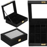 Springos PU odos laikrodžių dėžutė 10 laikrodžiams su užraktu, su vieta papuošalams juoda 25 x 20 x 8 cm