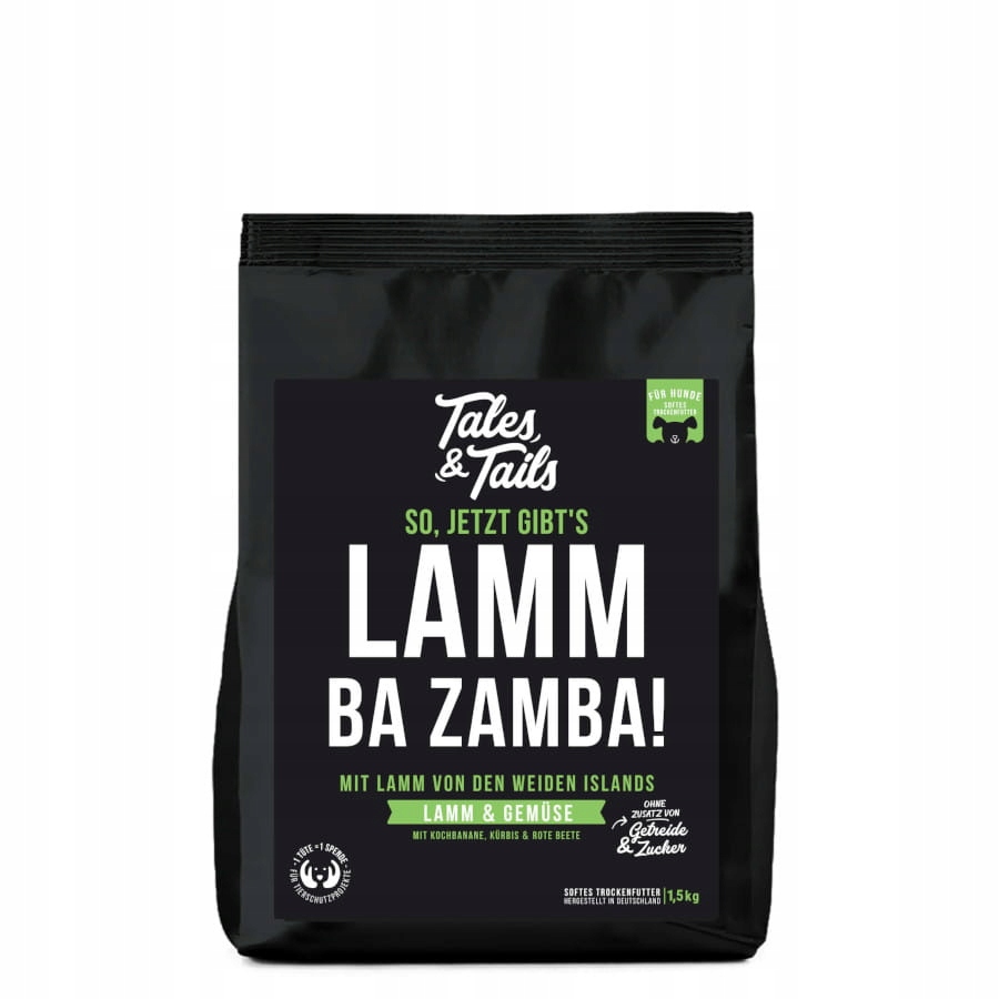 Tales & Tails Lamb pusiau drėgnas begrūdis maistas šunims su ėriena, 1,5 kg