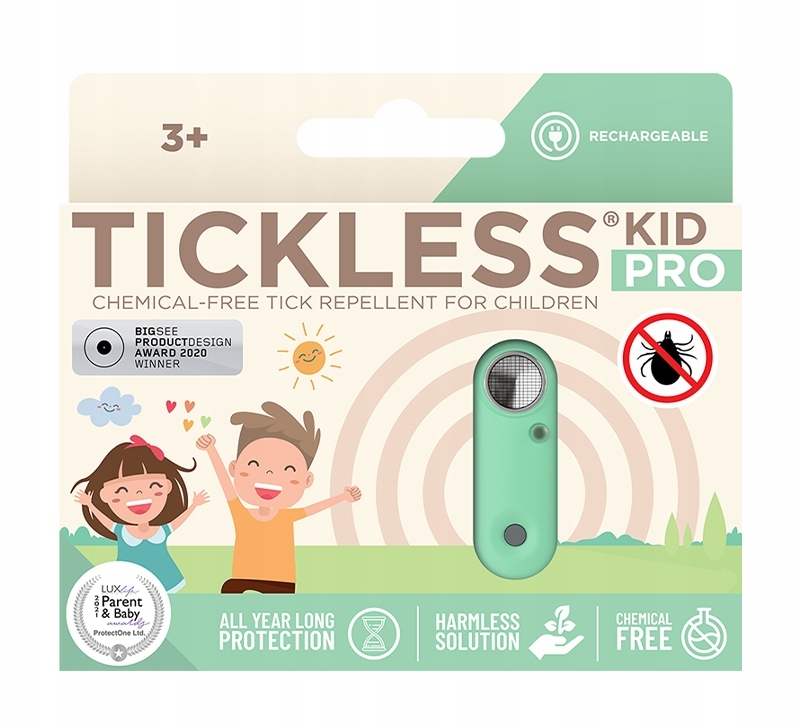 Tickless Kid Pro Green įkraunamas ultragarsinis įrenginys nuo erkių vaikams belsilt Tickless Kid Pro Green įkraunamas ultragarsinis įrenginys nuo erkių vaikams