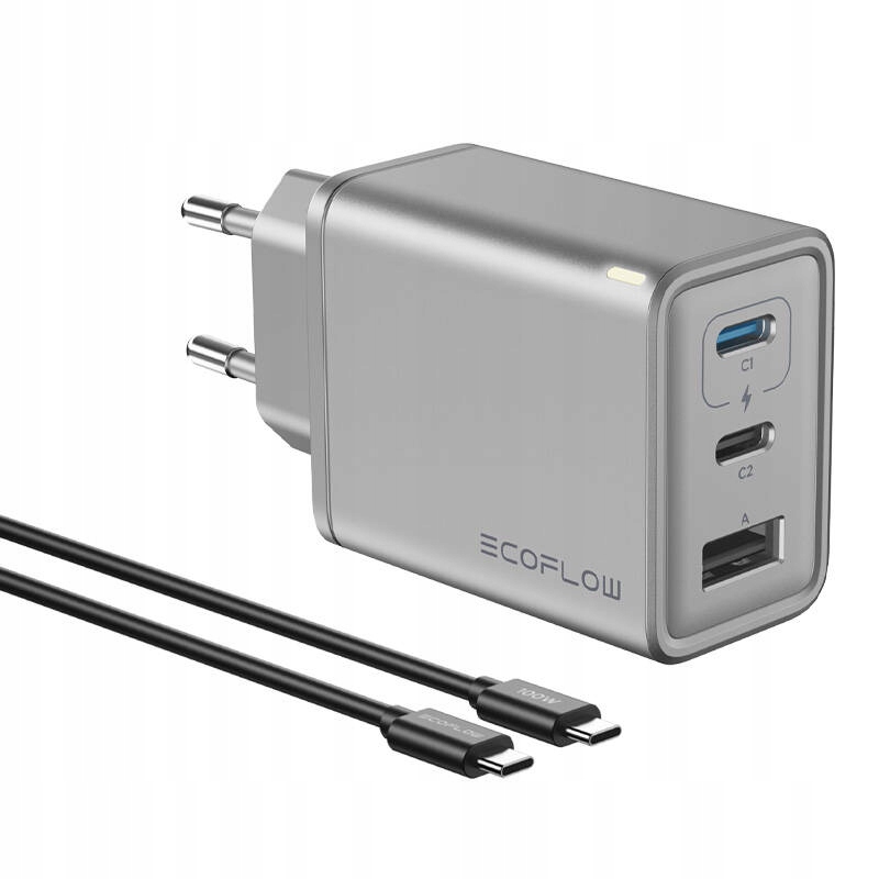 Tinklo įkroviklis EcoFlow GaN Rapid 65 W USBC USBA su kabeliu 100 W belsilt Tinklo įkroviklis EcoFlow GaN Rapid 65 W USB C USB A su kabeliu 100 W