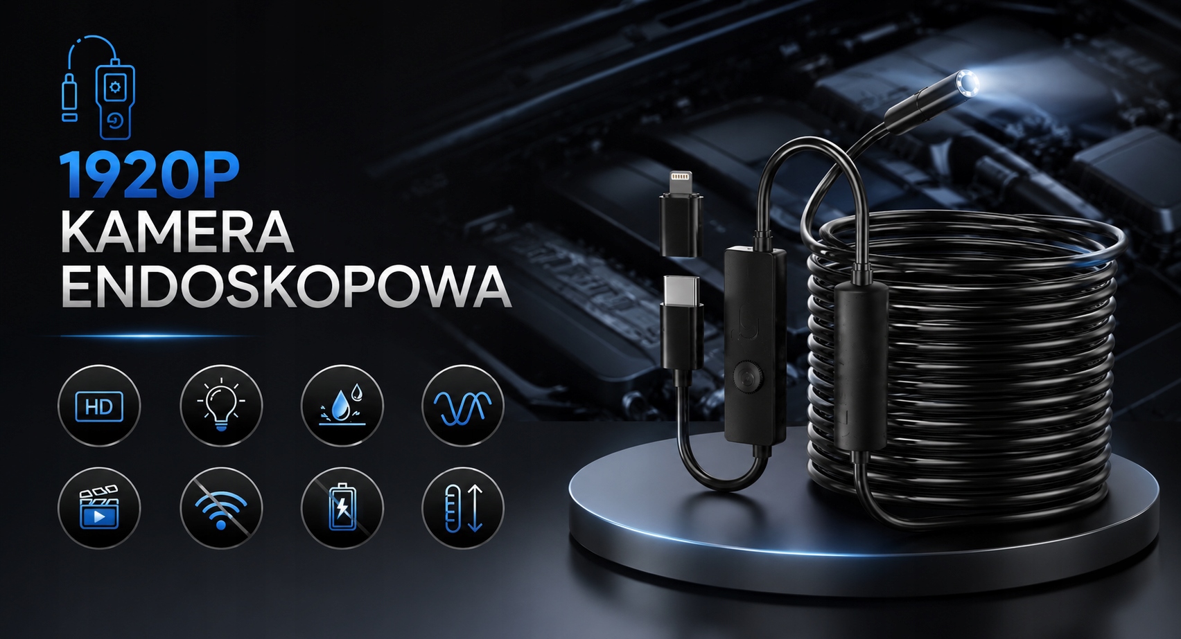 3-in-1 endoskopinė kamera iPhone ir Android telefonams, 5 m, Full HD – produkto nuotrauka 1