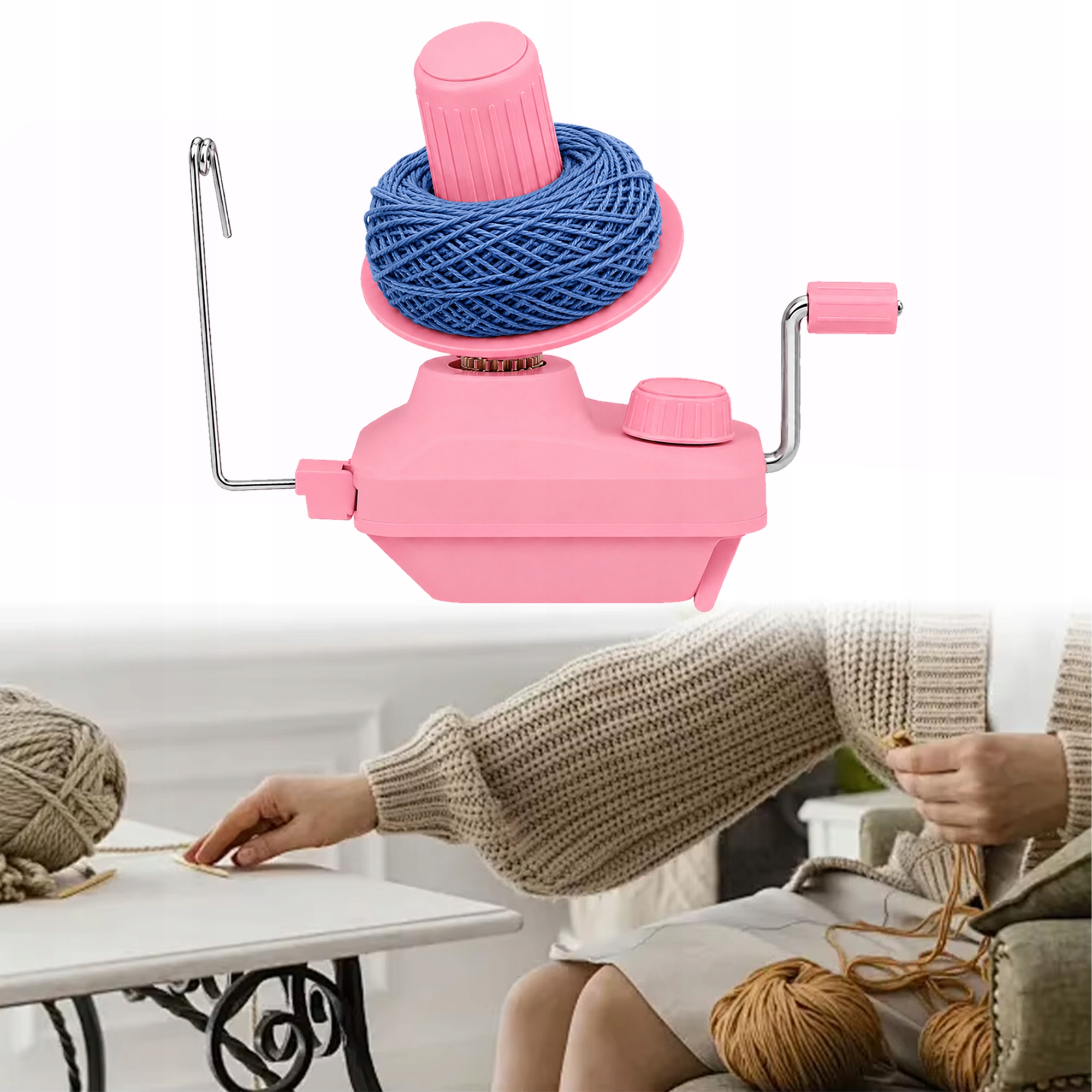 Rožinis rankinis verpalų vyniotuvas su stalo spaustuvu, 19,2 cm – produkto nuotrauka 4