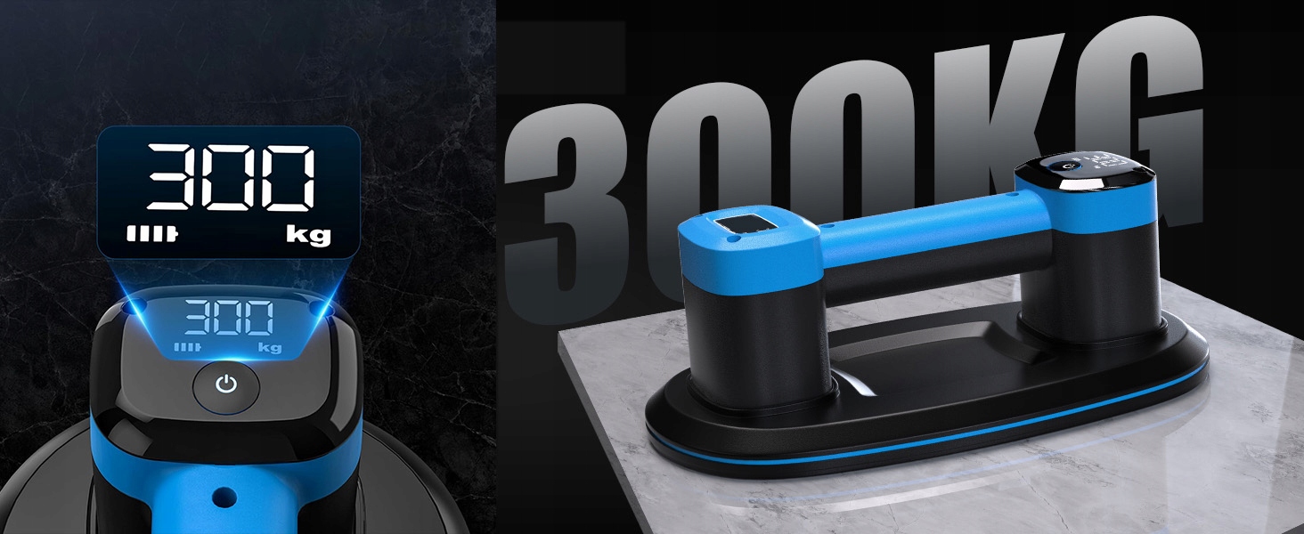 Akumuliatorinis vakuuminis keltuvas plytelėms, stiklui ir akmeniui, iki 300 kg, 3600 mAh, su LCD ekranu