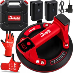 Akumuliatorinis vakuuminis keltuvas stiklui, plytelėms ir akmeniui, Delphi Tools, iki 200 kg, Ø 200 mm, su LCD ekranu, su 2 akumuliatoriais