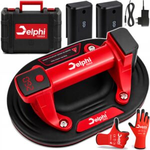 Akumuliatorinis vakuuminis keltuvas stiklui, plytelėms ir akmeniui, Delphi Tools, iki 260 kg, Ø 260 mm, su LCD ekranu, su 2 akumuliatoriais