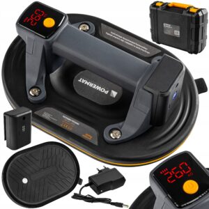 Akumuliatorinis vakuuminis keltuvas stiklui, plytelėms ir akmeniui, Powermat PM-PPS-260M, iki 260 kg, Ø 200 mm, su LCD ekranu, su automatiniu vakuumo palaikymu