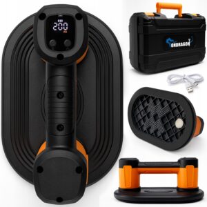 Akumuliatorinis vakuuminis keltuvas stiklui, plytelėms ir akmeniui, PRO, iki 200 kg, padas 300 × 140 mm, su LCD ekranu, USB-C