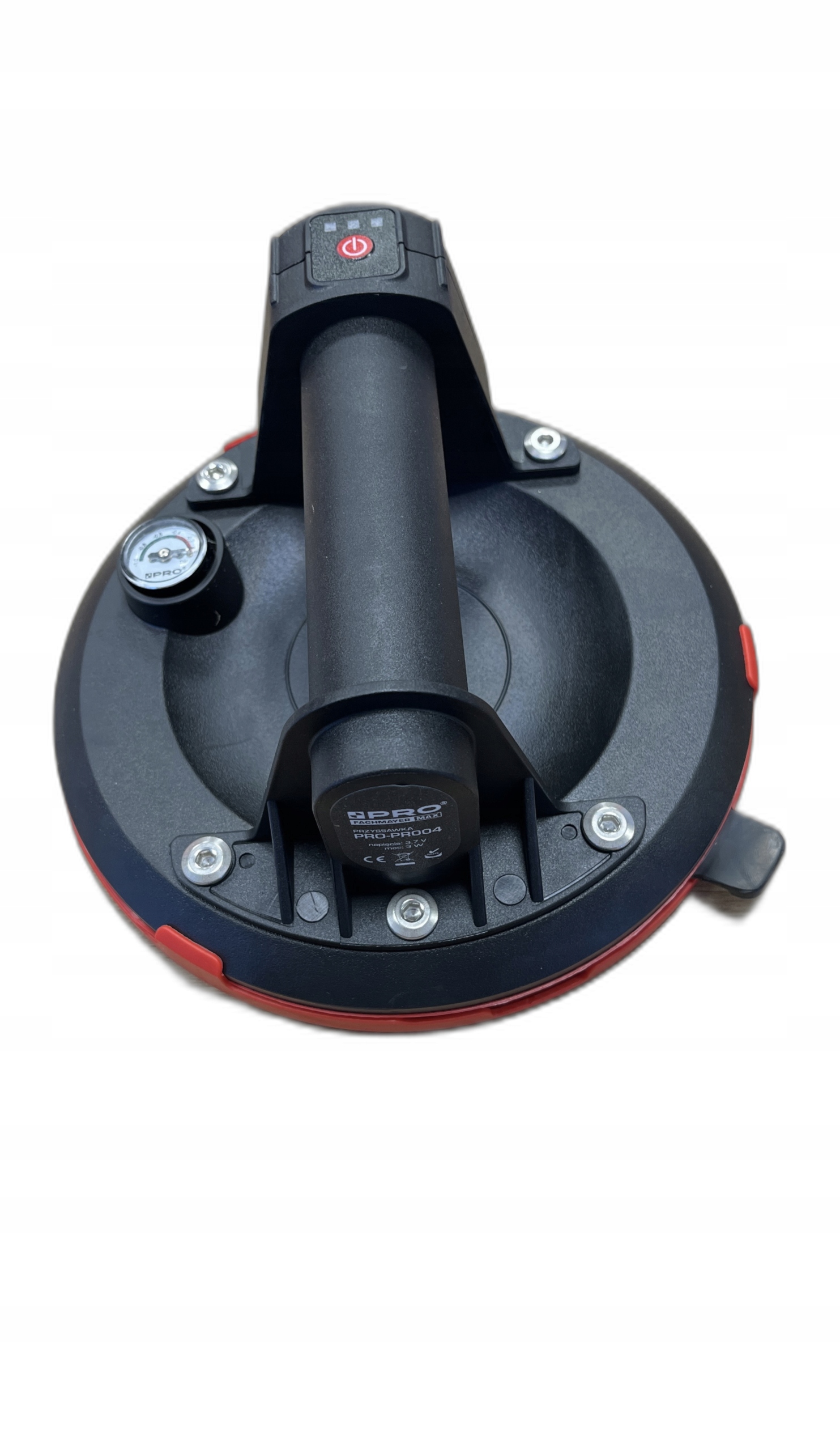 Akumuliatorinis vakuuminis keltuvas stiklui, plytelėms ir akmeniui, PRO PRO-PR004, iki 140 kg, Ø 198 mm, su manometru, su automatiniu vakuumo palaikymu