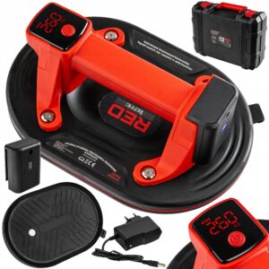 Akumuliatorinis vakuuminis keltuvas stiklui, plytelėms ir akmeniui, Red Technic RTPPS0170, iki 260 kg, Ø 200 mm, su LCD ekranu, su automatiniu vakuumo palaikymu