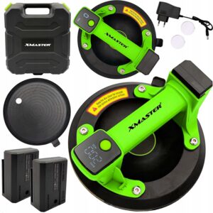 Akumuliatorinis vakuuminis keltuvas stiklui, plytelėms ir akmeniui, XMASTER, iki 200 kg, Ø 200 mm, su LCD ekranu, su automatiniu vakuumo palaikymu