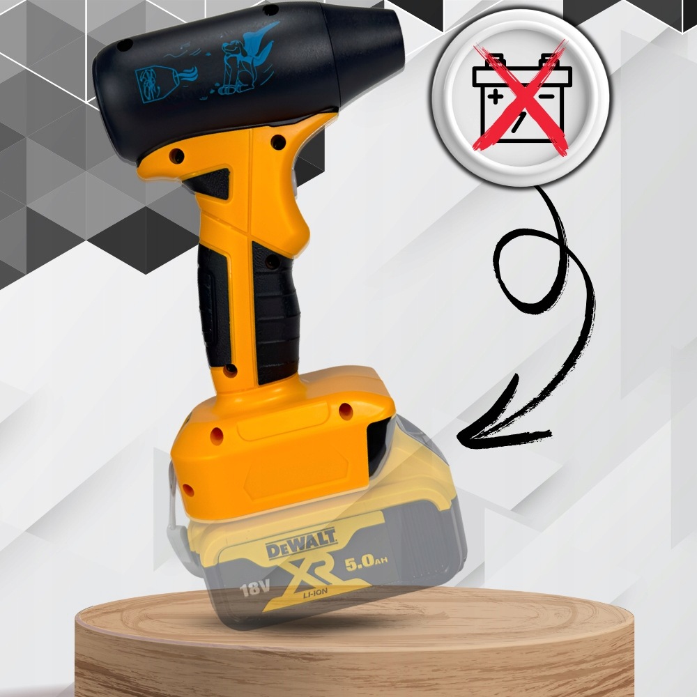 Belaidis mini oro pūstuvas elektronikai ir automobiliui – 130 000 aps./min., 180 W, iki 141 km/val., DeWalt sistemai – produkto nuotrauka