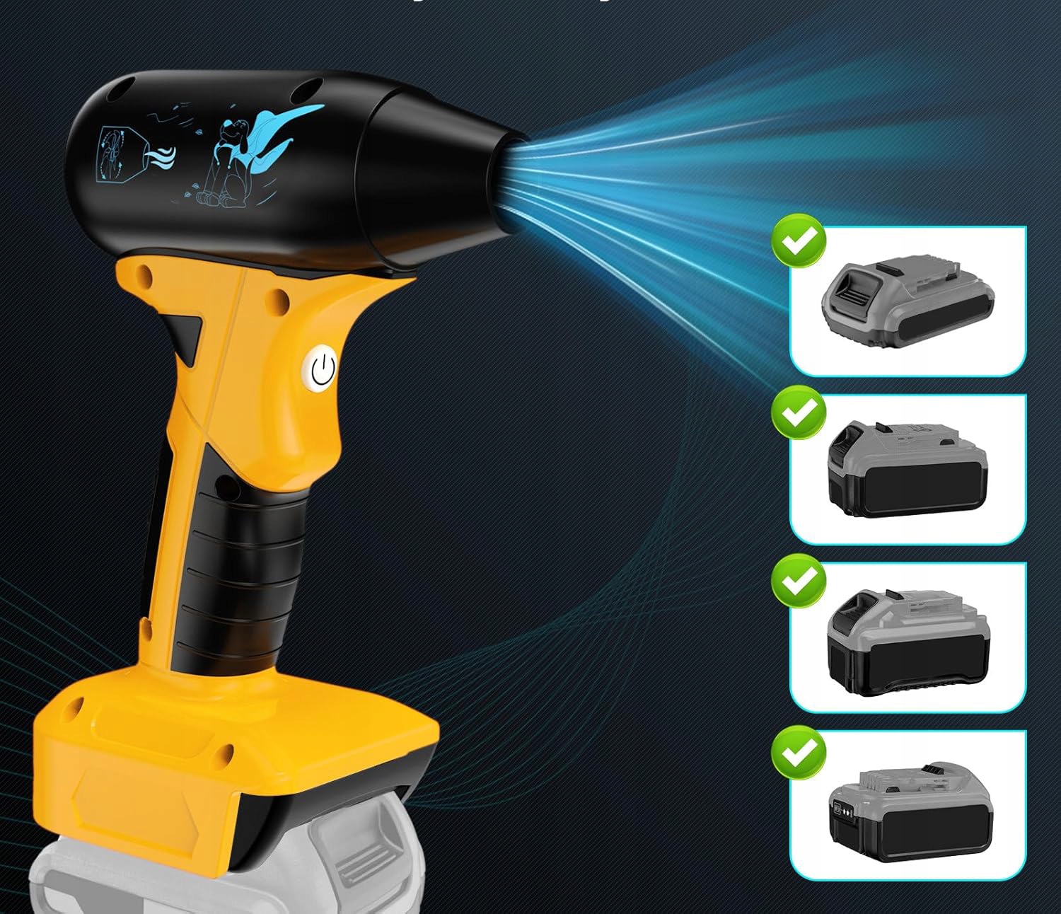 Belaidis mini oro pūstuvas elektronikai ir automobiliui – 130 000 aps./min., 180 W, iki 141 km/val., DeWalt sistemai – produkto nuotrauka
