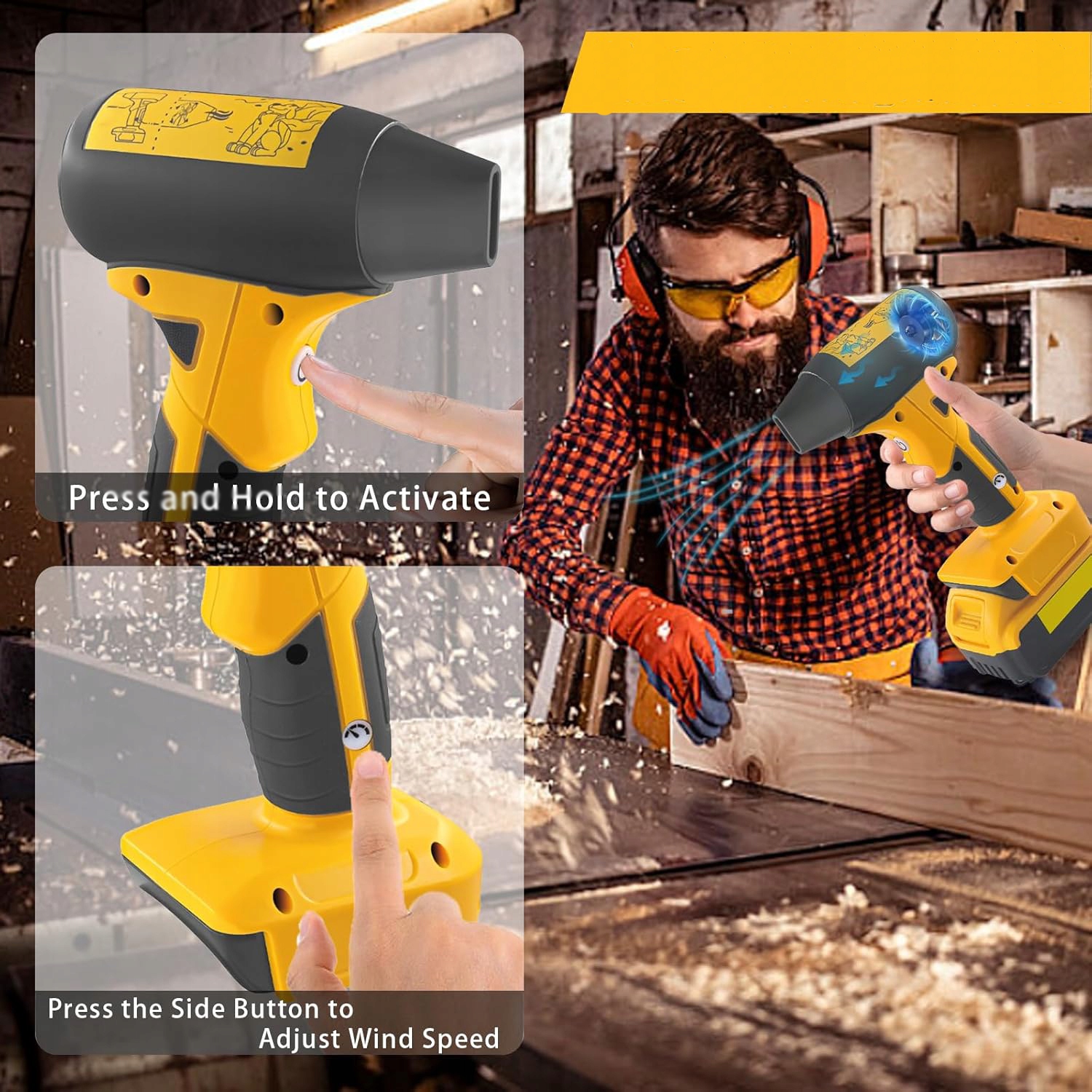 Belaidis mini oro pūstuvas elektronikai ir automobiliui – 130 000 aps./min., 180 W, iki 141 km/val., DeWalt sistemai