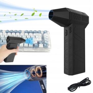 Belaidis mini oro pūstuvas elektronikai ir automobiliui – 130 000 aps./min., iki 52 m/s, 4000 mAh, daugiafunkcė