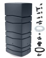 Antracito spalvos 650 l lietaus vandens talpa su surinktuvu ir filtru
