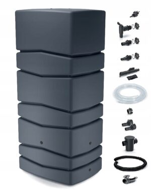 Antracito spalvos 650 l lietaus vandens talpa su surinktuvu ir filtru