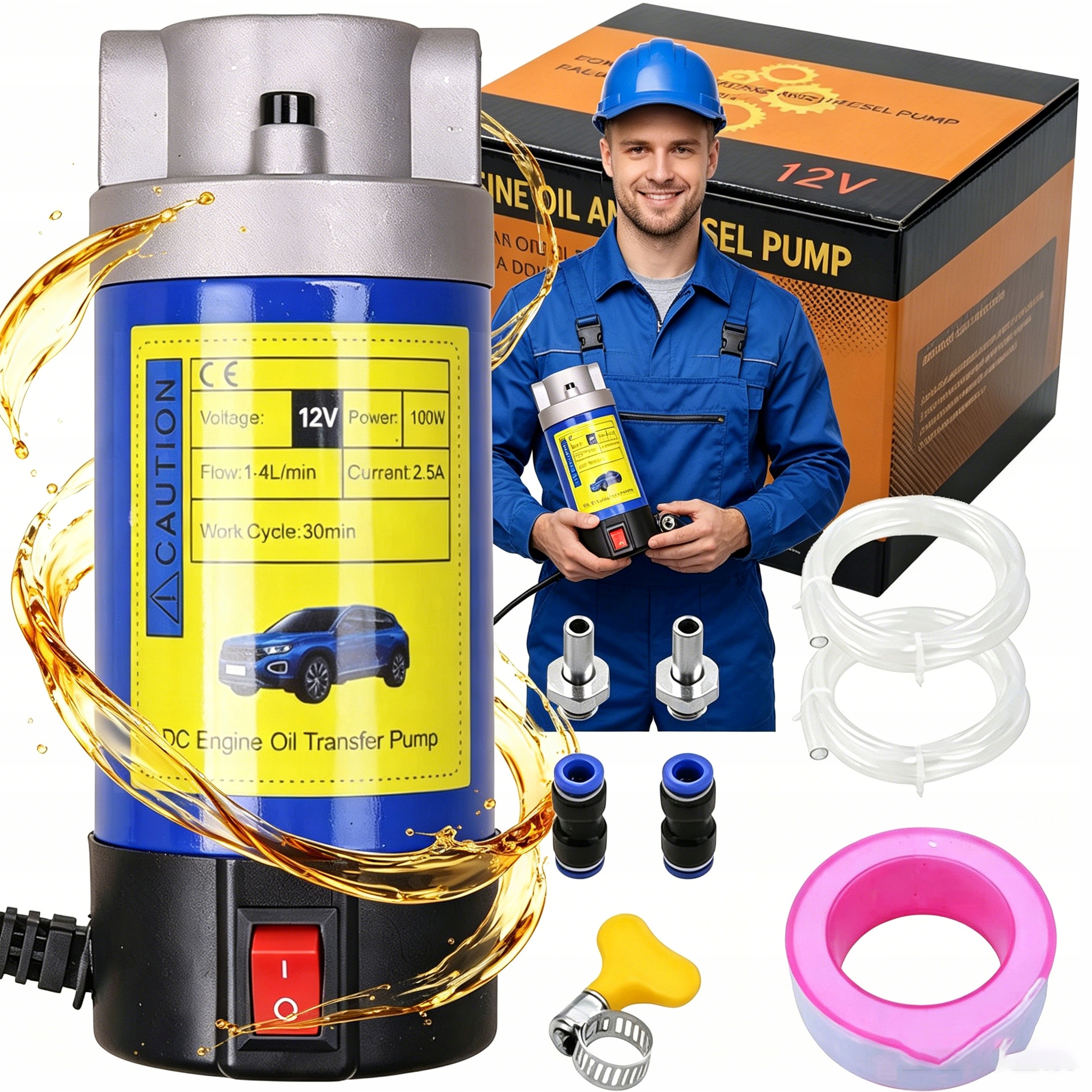 Metalinė alyvos išsiurbimo pompa 12 V 100 W 14 lmin su žarnomis