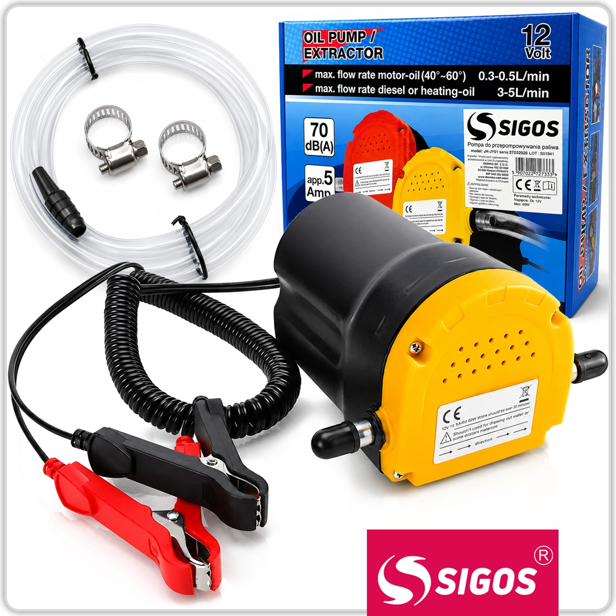 Alyvos keitimo pompa 12 V 60 W, variklio alyvai ir dyzelinui, su žarnomis
