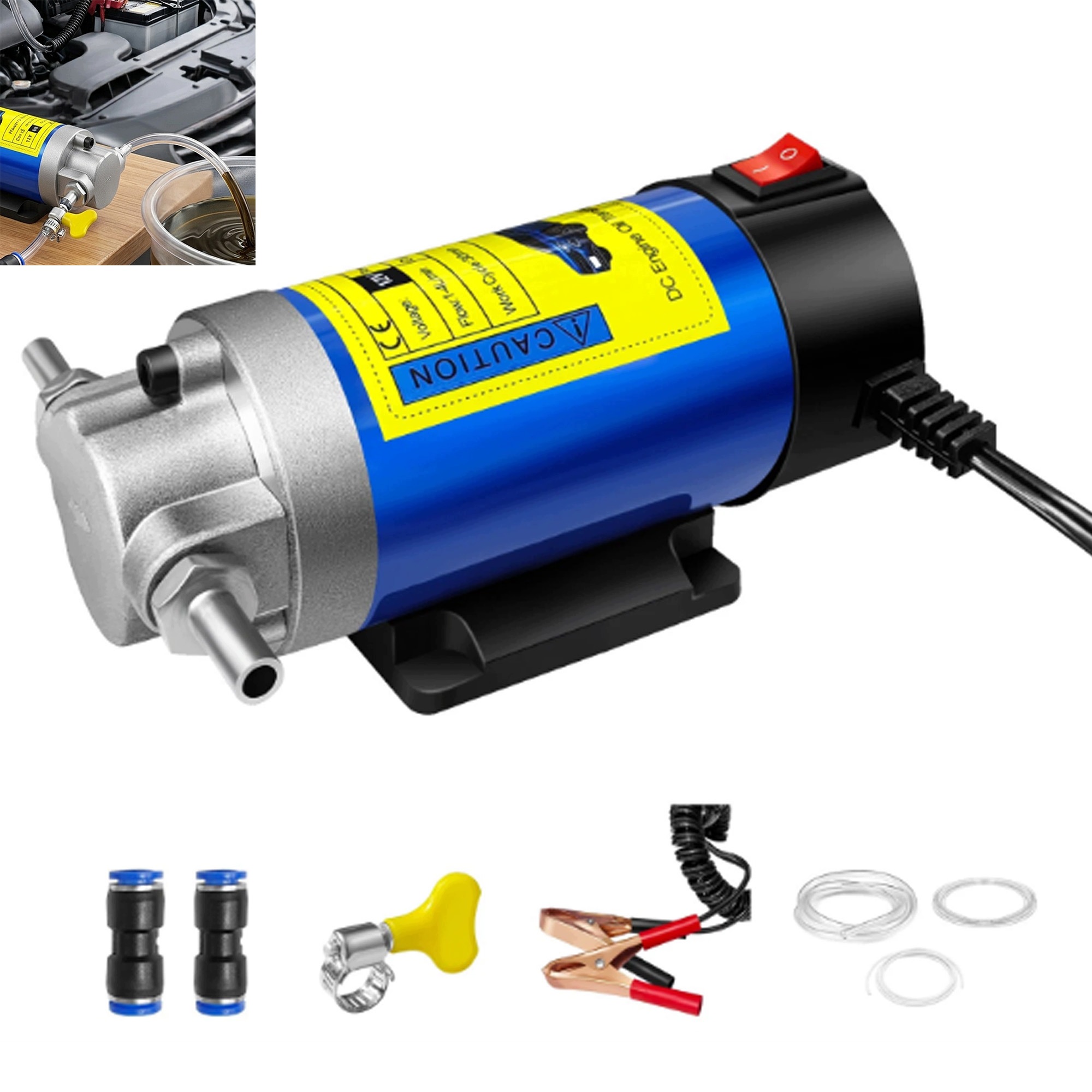Kompaktiška kuro ir alyvos pompa 12 V 100 W 26 lmin su žarnomis