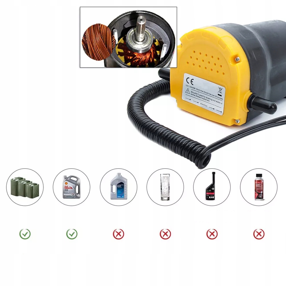 Alyvos ir dyzelino išsiurbimo pompa 12 V 60 W, 5/1 l/min, geltona