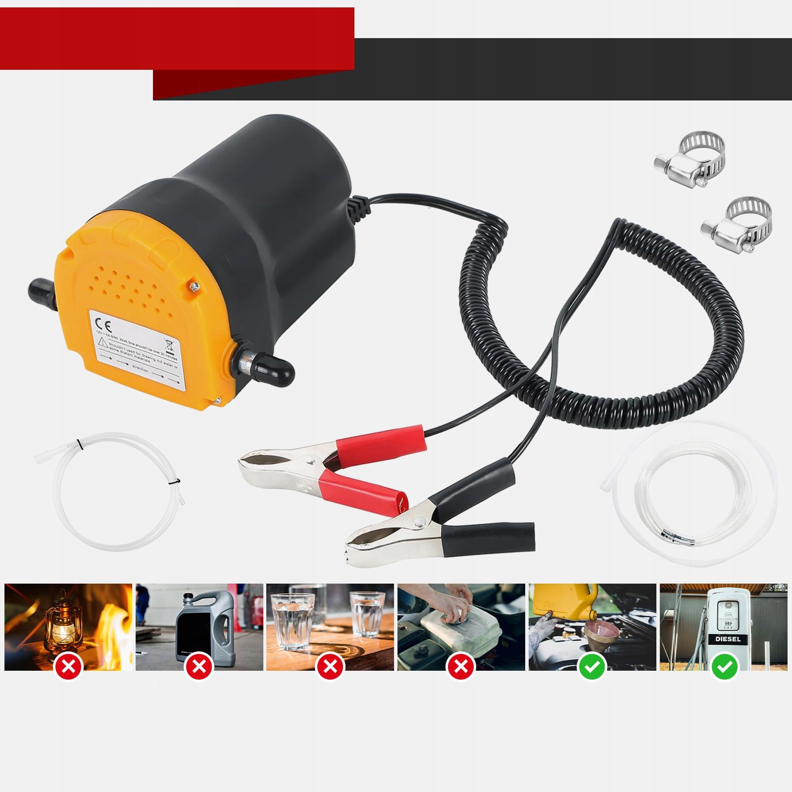 Alyvos ir dyzelino išsiurbimo pompa 12 V 60 W, 5/1 l/min, geltona