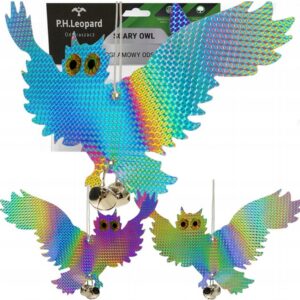 Holografinė pelėdos baidyklė su varpeliais paukščiams atbaidyti 42 x 20 cm belsilt Holografinė pelėdos baidyklė su varpeliais paukščiams atbaidyti 42 x 20 cm