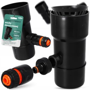 Juodi lietaus vandens surinktuvai 90 mm su filtrais ir jungtimis, 5 vnt.