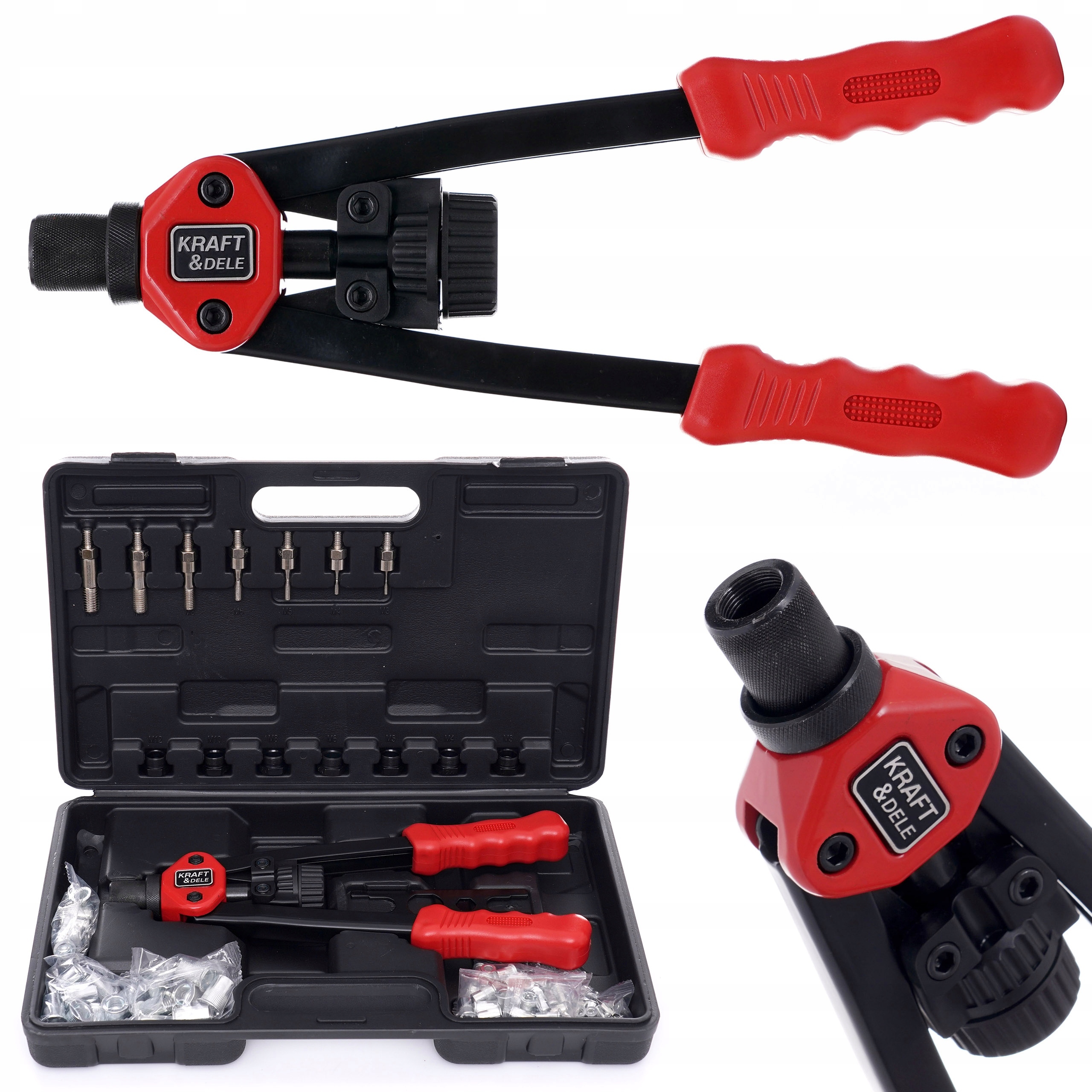 KraftDele KD10556 svirtinis kniediklis veržlėms M3M12 rinkinys belsilt KraftDele KD10556 svirtinis kniediklis veržlėms M3M12 rinkinys