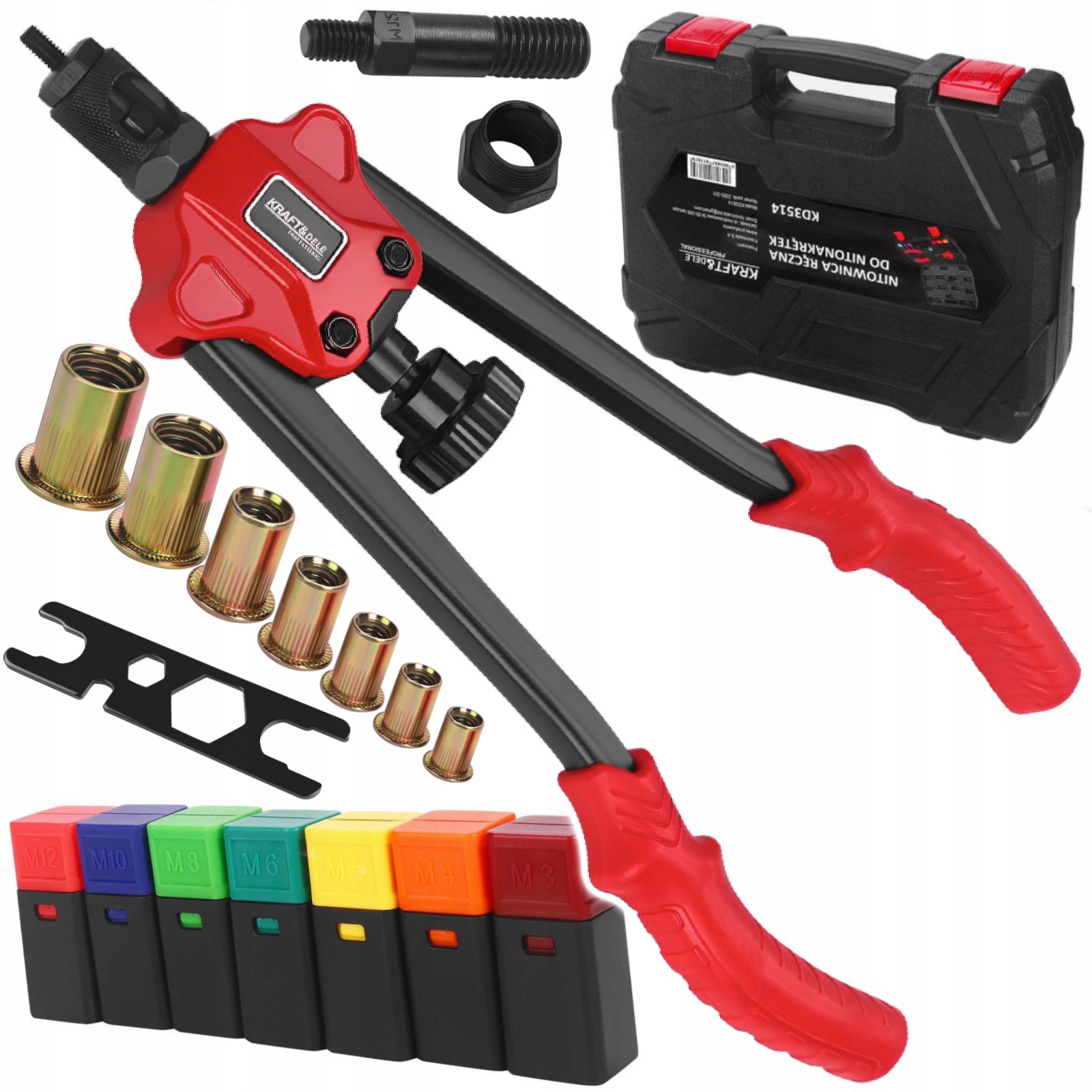KraftDele KD3514 kniediklis kniedinėms veržlėms M3M12 79 dalių rinkinys su lagaminu belsilt KraftDele KD3514 kniediklis kniedinėms veržlėms M3M12 79 dalių rinkinys su lagaminu
