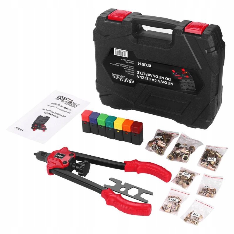 KraftDele KD3514 kniediklis kniedinėms veržlėms M3M12 79 dalių rinkinys su lagaminu belsilt KraftDele KD3514 kniediklis kniedinėms veržlėms M3M12 79 dalių rinkinys su lagaminu
