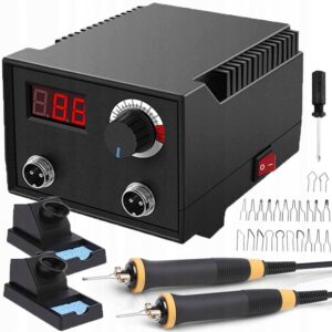Medienos deginimo stotelė 100 W su 2 pirografijos rašikliais ir 23 antgaliais