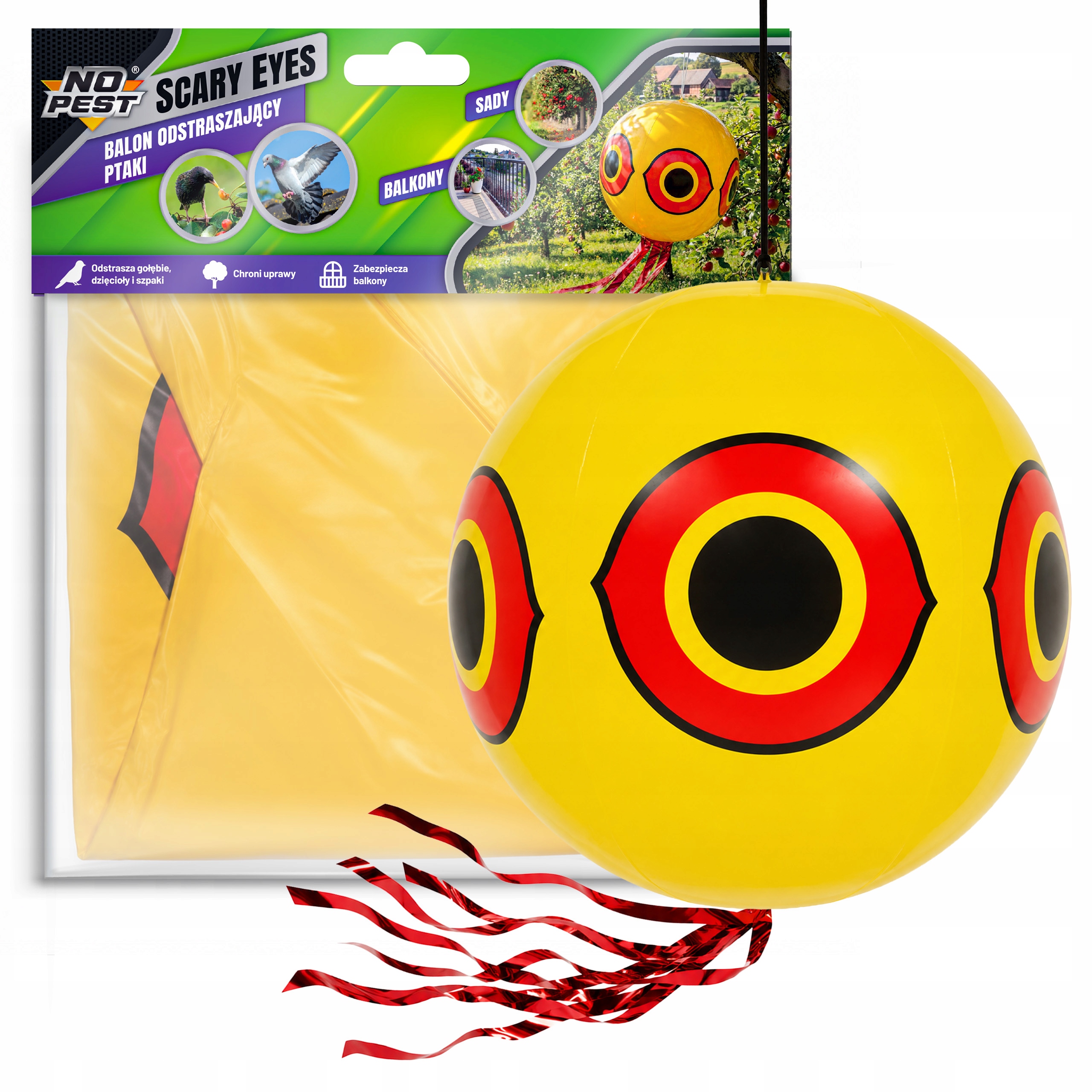 No Pest geltonas balionas paukščiams atbaidyti Scary Eyes, 40–50 cm