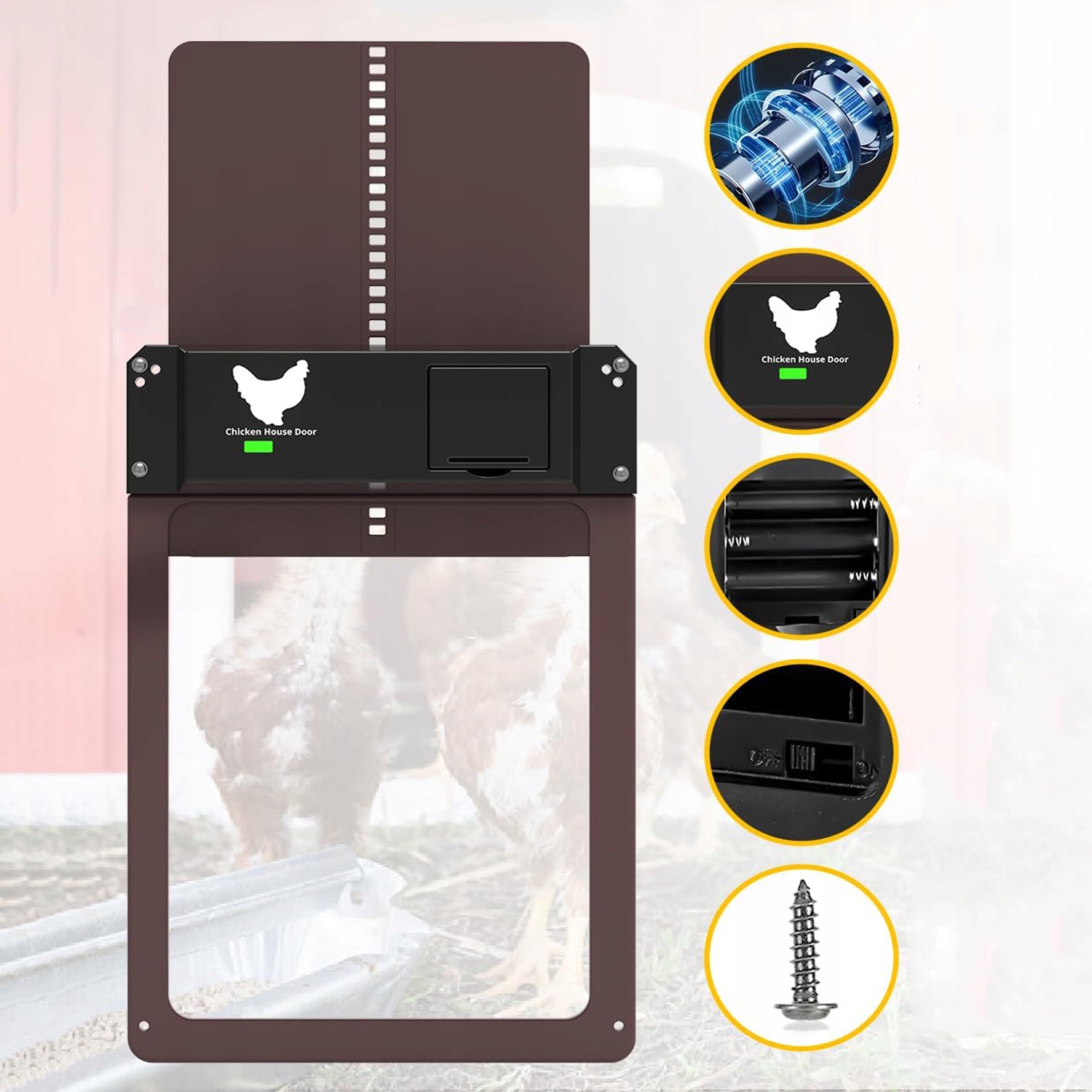 Pakeliamos automatinės vištidės durys su vertikaliu mechanizmu – produkto vaizdas 6